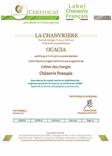 Certificat La Chanvrière